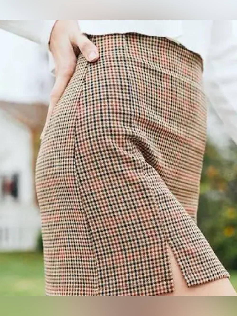 Plaid Side Slit Mini Skirt